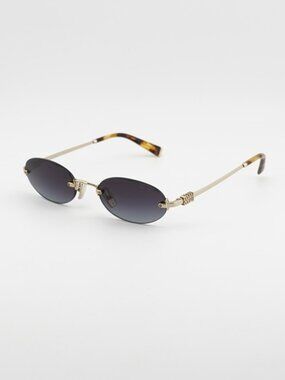 Miu Miu MUA54S ZVN5D1 Sunglasses Gold Oval Rimless Frame, Grey Lenses